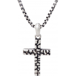 Collier acier - croix 32x23mm - chaîne acier vieilli 50+10cm