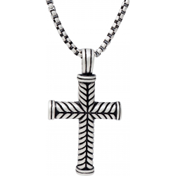 Collier acier - croix 44x30mm - chaîne acier vieilli 50+10cm