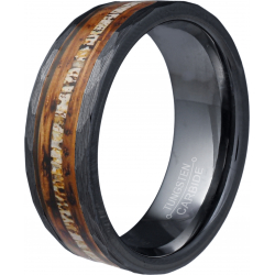 Bague tungstène - finition noir mat - bois incrusté - 8mm - T 58 à 70