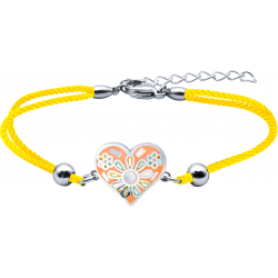 Bracelet acier - nacre - émail - coeur - coton jaune - 16+4cm