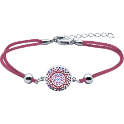 Bracelet acier - nacre - émail - coton grenat - 16+4cm