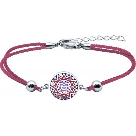 Bracelet acier - nacre - émail - coton grenat - 16+4cm