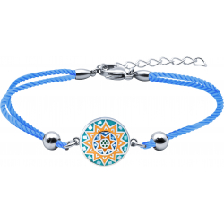 Bracelet acier - nacre - émail - coton bleu - 16+4cm