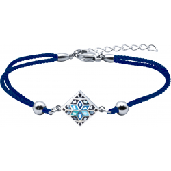 Bracelet acier - nacre - émail - coton bleu foncé - 16+4cm
