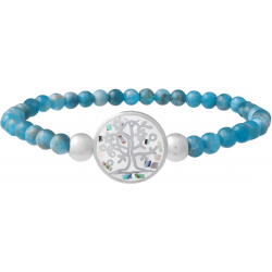 Bracelet élastique - apatite 4mm - acier arbre de vie - nacre - émail - 18,5cm