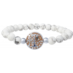 Bracelet élastique - howlite blanche 4mm - acier arbre de vie - nacre - émail - 18,5cm