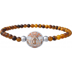 Bracelet élastique - il de tigre 4mm - acier feuilles orangées - nacre - émail - 18,5cm