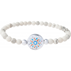 Bracelet élastique - howlite blanche 4mm - acier - nacre - émail - 18,5cm