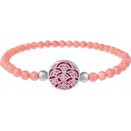 Bracelet élastique - rhodochrosite 4mm - acier vagues japonaises- nacre - émail - 18,5cm