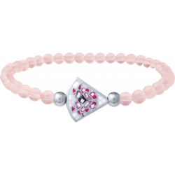 Bracelet élastique - quartz rose 4mm - acier - nacre - émail - 18,5cm