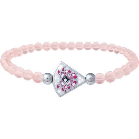 Bracelet élastique - quartz rose 4mm - acier - nacre - émail - 18,5cm