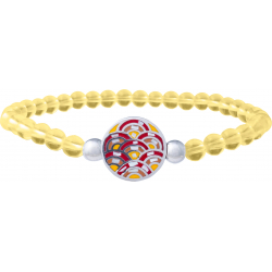 Bracelet élastique - citrine 4mm - acier vagues japonaises- nacre - émail - 18,5cm