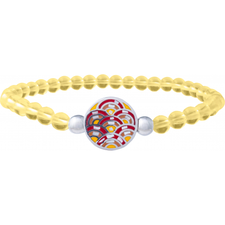 Bracelet élastique - citrine 4mm - acier vagues japonaises- nacre - émail - 18,5cm