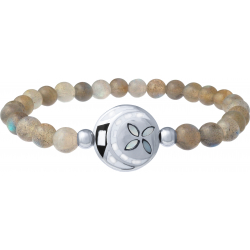 Bracelet élastique - labradorite neige 6mm - acier - nacre - émail - 18,5cm