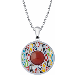 Collier acier - nacre - émail - 25mm- cabochon cornaline - 10mm - longueur 45+5cm