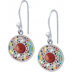 Boucles d'oreille acier - nacre - émail - 15mm- cabochon cornaline - 6mm