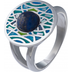 Bague acier - nacre - émail - 15mm- cabochon lapis lazuli - 6mm - T50 à T64