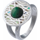 Bague acier - nacre - émail - abalone - 15mm- cabochon malachite - 6mm - T50 à T64