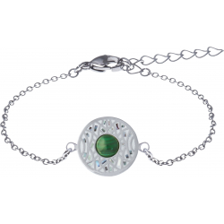 Bracelet acier - nacre - émail - abalone - 18mm- cabochon malachite - 7mm - longueur 16+4cm