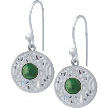 Boucles d'oreille acier - nacre - émail - abalone - 15mm- cabochon malachite - 6mm