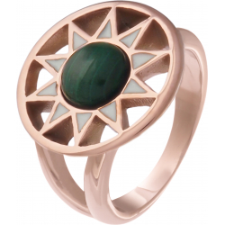 Bague acier rosé - émail - 15mm- cabochon malachite - 6mm - T50 à T64