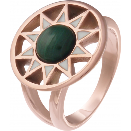 Bague acier rosé - émail - 15mm- cabochon malachite - 6mm - T50 à T64