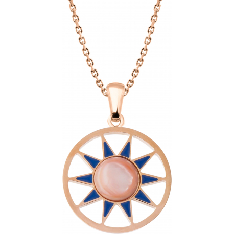 Collier acier rosé - émail - 25mm- cabochon nacre rosé - 10mm - longueur 45+5cm