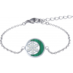 Bracelet acier - nacre - émail - fleur de vie - 18mm - malachite - longueur 16+4cm