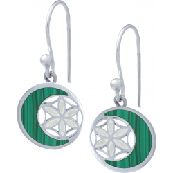 Boucles d'oreille acier - nacre - émail - fleur de vie - 15mm - malachite