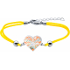 Bracelet acier - nacre - émail - coeur - coton jaune - 16+4cm