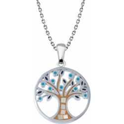 Collier acier - nacre - émail - arbre de vie - 25mm - longueur 45+5cm