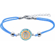 Bracelet acier - nacre - émail - coton bleu - 16+4cm