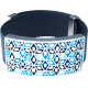 Bracelet acier - émail - nacre - cuir bleu foncé - largeur 2cm - longueur 23,5cm