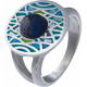 Bague acier - nacre - émail - 15mm- cabochon lapis lazuli - 6mm - T50 à T64