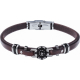 Bracelet acier - cuir marron italien - roue marine - composants acier noir - 21,5cm