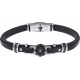 Bracelet acier - cuir noir italien - roue marine - composants acier noir - 21,5cm