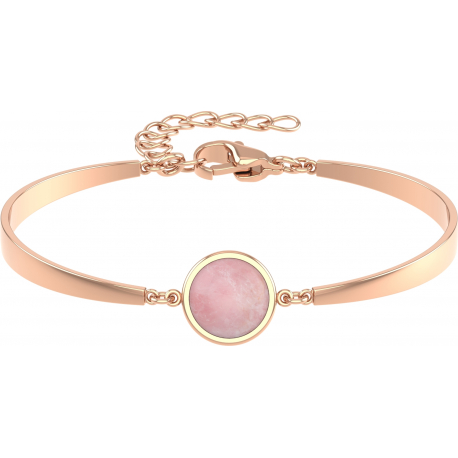 Bracelet Jonc semi-rigide en acier rosé - cabochon quartz rose 11mm - 16+4cm