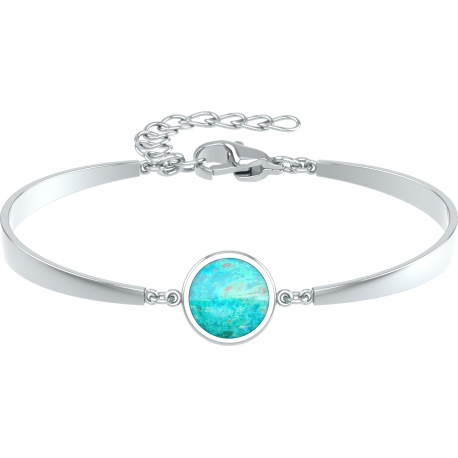 Bracelet Jonc semi-rigide en acier - cabochon chrysocolle 11mm - 16+4cm