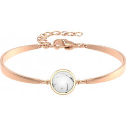 Bracelet Jonc semi-rigide en acier rosé - cabochon howlite blanche 11mm - 16+4cm