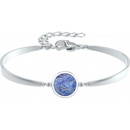 Bracelet Jonc semi-rigide en acier - cabochon sodalite 11mm - 16+4cm