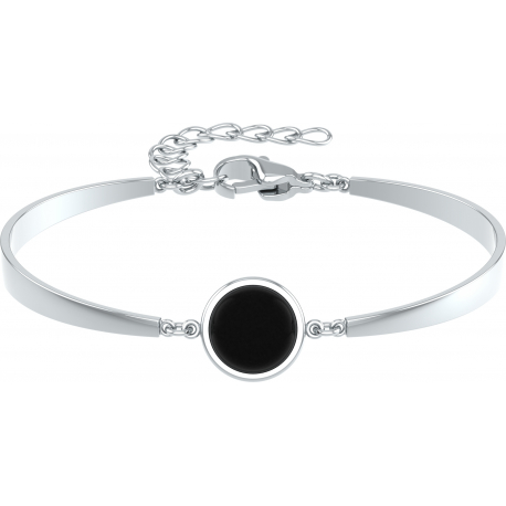 Bracelet Jonc semi-rigide en acier - cabochon onyx 11mm - 16+4cm