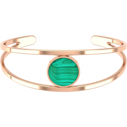 Bracelet jonc acier rosé - 2 rangs - malachite - cabochon 14mm - diamètre intérieur 58mm