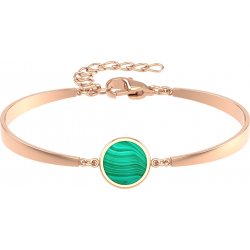 Bracelet Jonc semi-rigide en acier rosé - cabochon malachite 11mm - 16+4cm