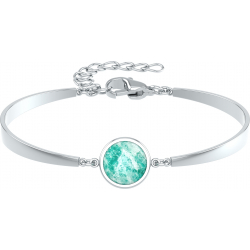 Bracelet Jonc semi-rigide en acier - cabochon amazonite 11mm - 16+4cm