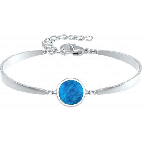 Bracelet Jonc semi-rigide en acier - cabochon apatite 11mm - 16+4cm