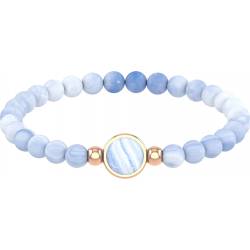 Bracelet élastique - billes blue lace agate 6mm - cabochon acier rosé et blue lace agate 11mm - longueur 18cm