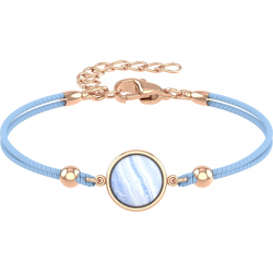 Bracelet en acier rosé et coton bleu clair - cabochon blue lace agate  - 11mm - 16+4cm