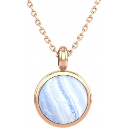 Collier en acier rosé - cabochon blue lace agate 14mm - 40+7cm