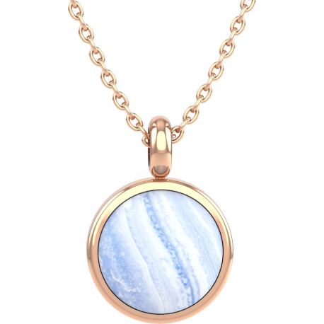 Collier en acier rosé - cabochon blue lace agate 14mm - 40+7cm