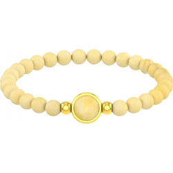 Bracelet élastique - billes agate jaune 6mm - cabochon acier doré et agate jaune 11mm - longueur 18cm